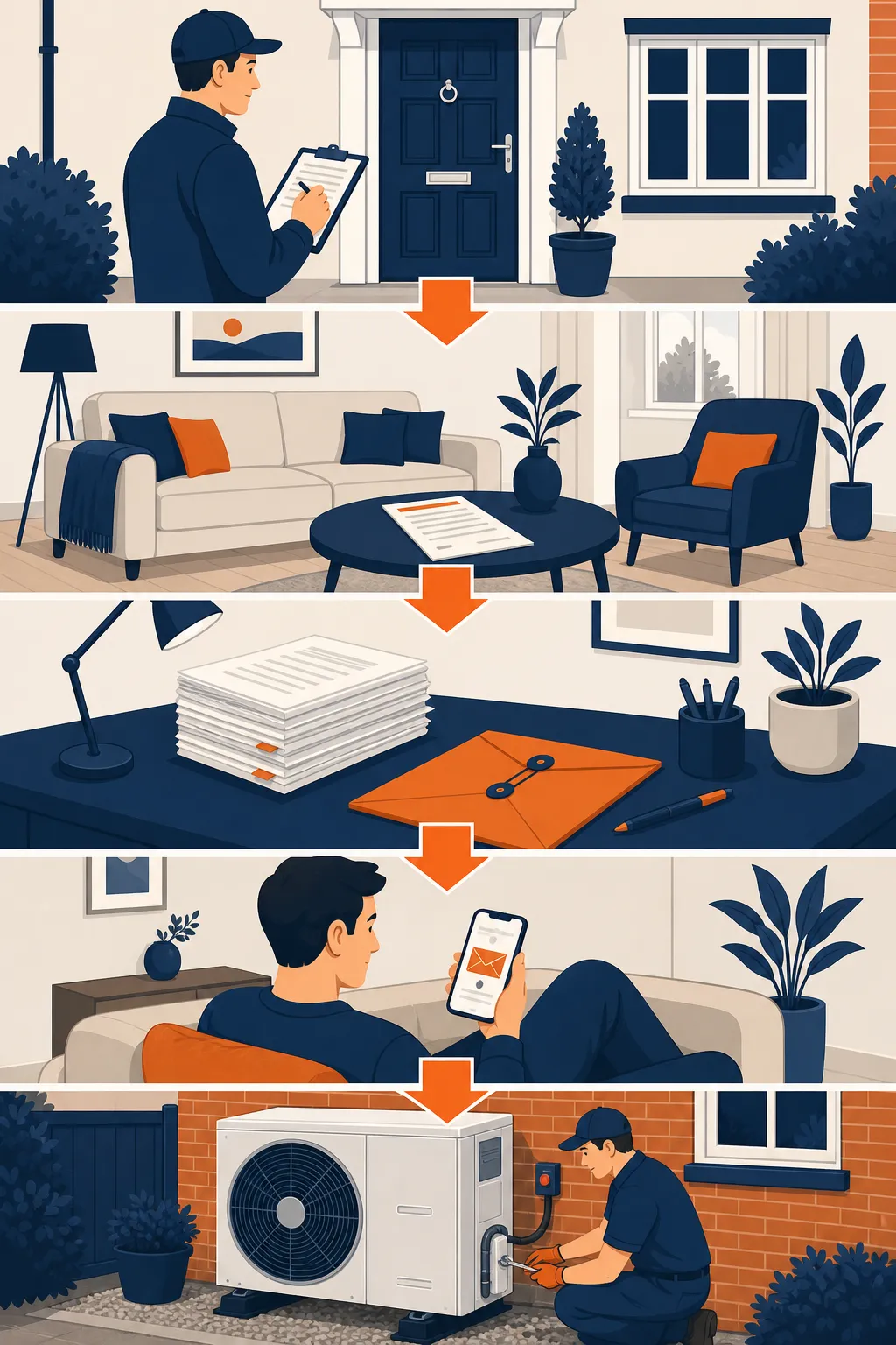 Five-step Boiler Upgrade Scheme grant journey from home survey to heat pump installation