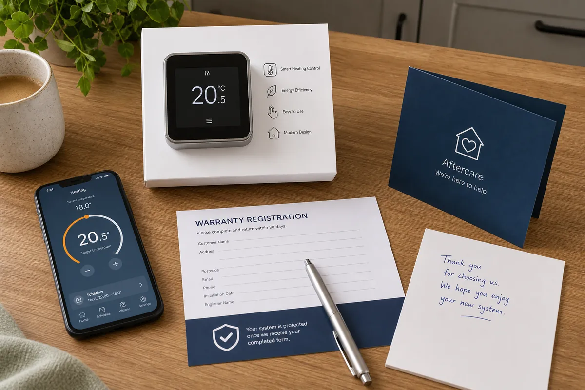 Heating controls app, configured thermostat and handover paperwork